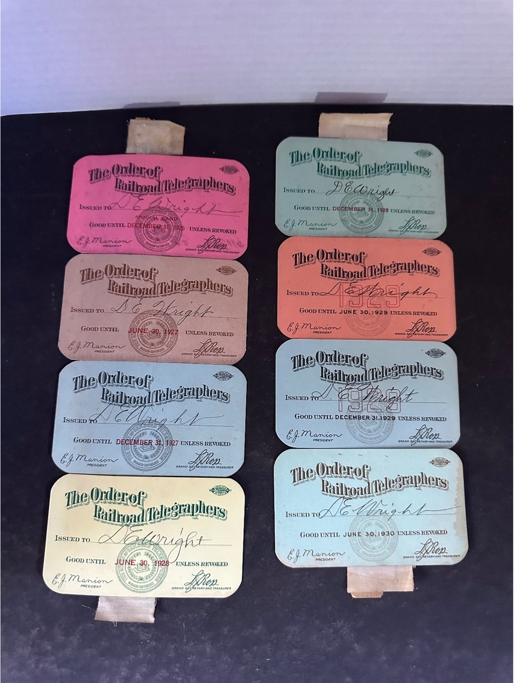 8 Antique Order of Railroad Telegraphers Membership Cards 1926-1930 Railroad